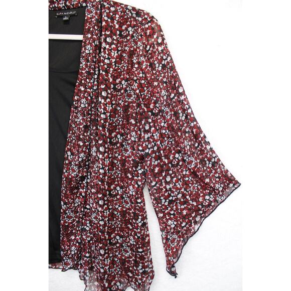 Sara Michelle Metallic Bell Sleeves Blouse Under Tank Women L Boho Black Red - Picture 4 of 10